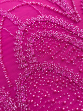 Dantela Couture Fucsia cu Model Geometric, cu Perle, Margele si Paiete